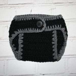 ⚫ GRAY + BLACK DIAPER COVER · 3–6 MO 🌫️